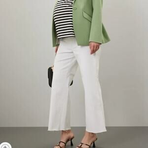 Paige White Maternity Wide Leg Jeans Size 32 Denim Raw Hem Ankle  Designer $229